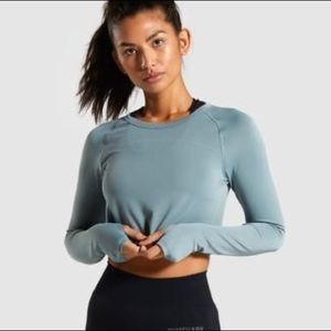 Gymshark Lightweight Seamless Long Sleeve Crop Top - Turquoise